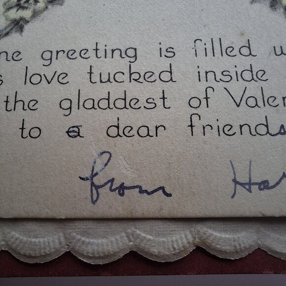 Vintage Valentine Card Scalloped Edges My Friend Harold Boys Antique Retro Love - Picture 3 of 5